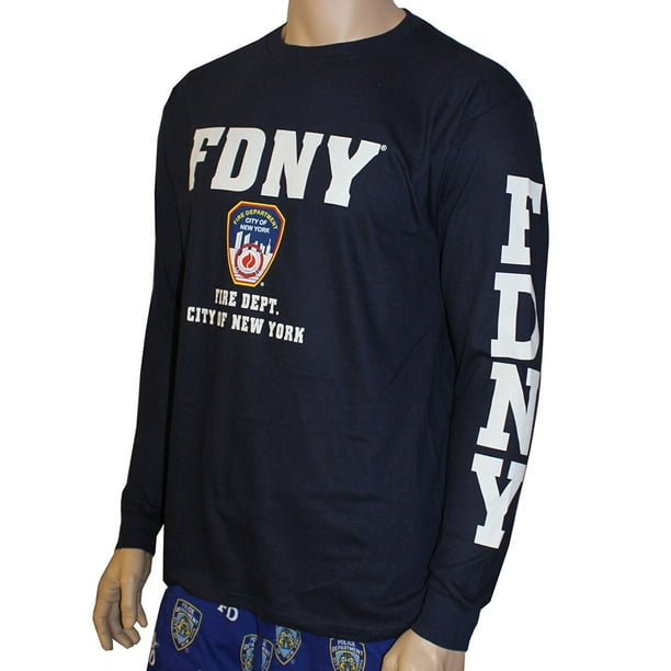 FDNY Kids Long Sleeve Screen Print T-Shirt Navy White NYFD Tee Boys Youth L